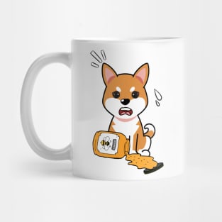 Cute orange dog spilled a jar of honey Mug